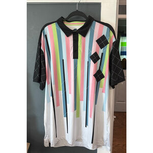 Men's Hounskull White Black Multi-Color Argyle Stripe Golf Polo 2XL
